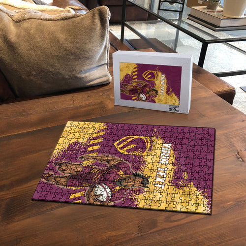 Personalised Brisbane Broncos Rugby Puzzle Bronx Mascot Grunge Maroon Gold - Sporty Splash Art Style
