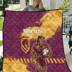 Personalised Brisbane Broncos Rugby Quilt Bronx Mascot Grunge Maroon Gold - Sporty Splash Art Style