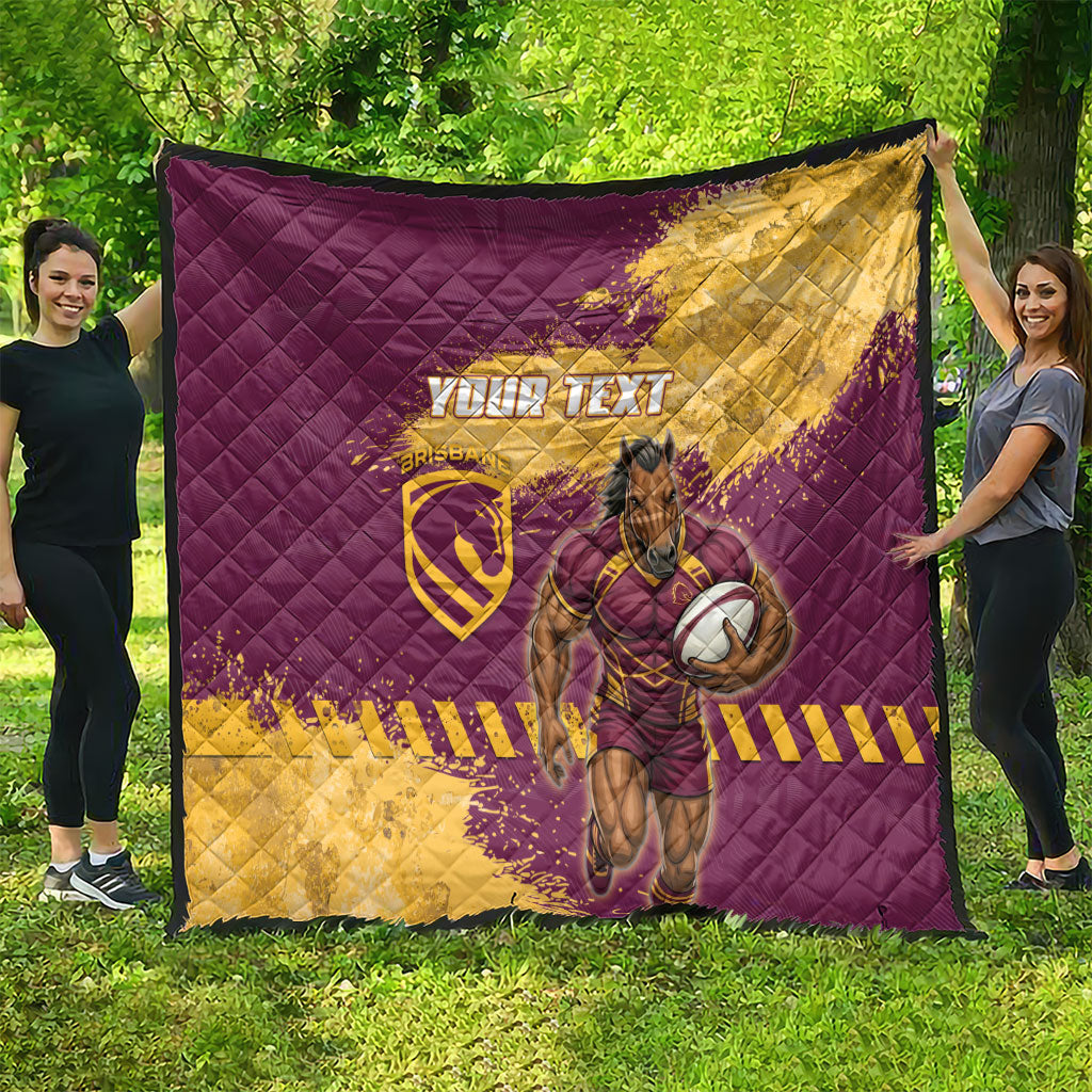 Personalised Brisbane Broncos Rugby Quilt Bronx Mascot Grunge Maroon Gold - Sporty Splash Art Style