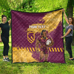 Personalised Brisbane Broncos Rugby Quilt Bronx Mascot Grunge Maroon Gold - Sporty Splash Art Style