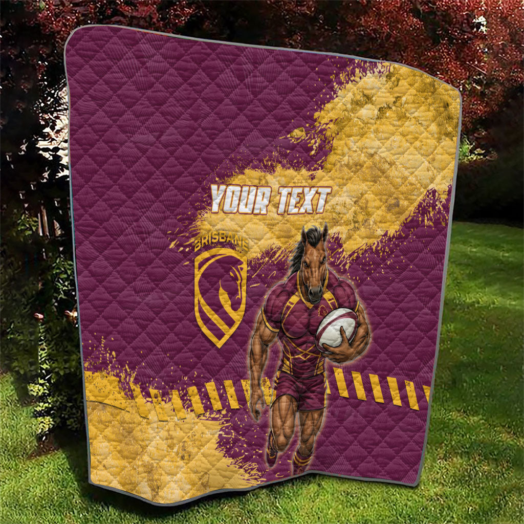 Personalised Brisbane Broncos Rugby Quilt Bronx Mascot Grunge Maroon Gold - Sporty Splash Art Style