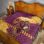Personalised Brisbane Broncos Rugby Quilt Bronx Mascot Grunge Maroon Gold - Sporty Splash Art Style