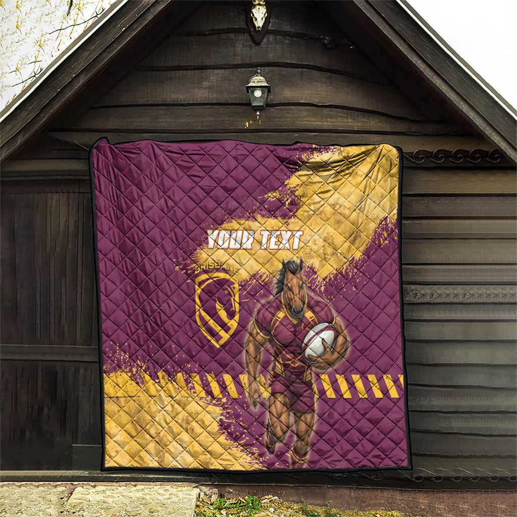 Personalised Brisbane Broncos Rugby Quilt Bronx Mascot Grunge Maroon Gold - Sporty Splash Art Style