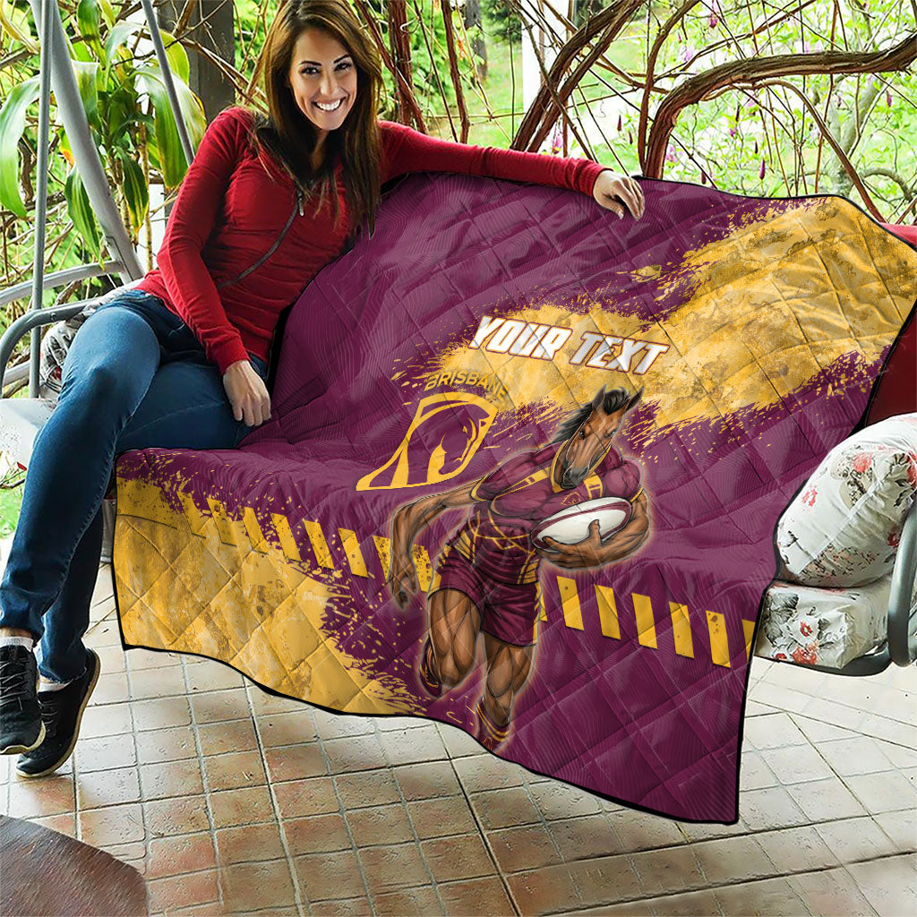 Personalised Brisbane Broncos Rugby Quilt Bronx Mascot Grunge Maroon Gold - Sporty Splash Art Style