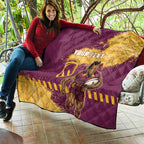 Personalised Brisbane Broncos Rugby Quilt Bronx Mascot Grunge Maroon Gold - Sporty Splash Art Style