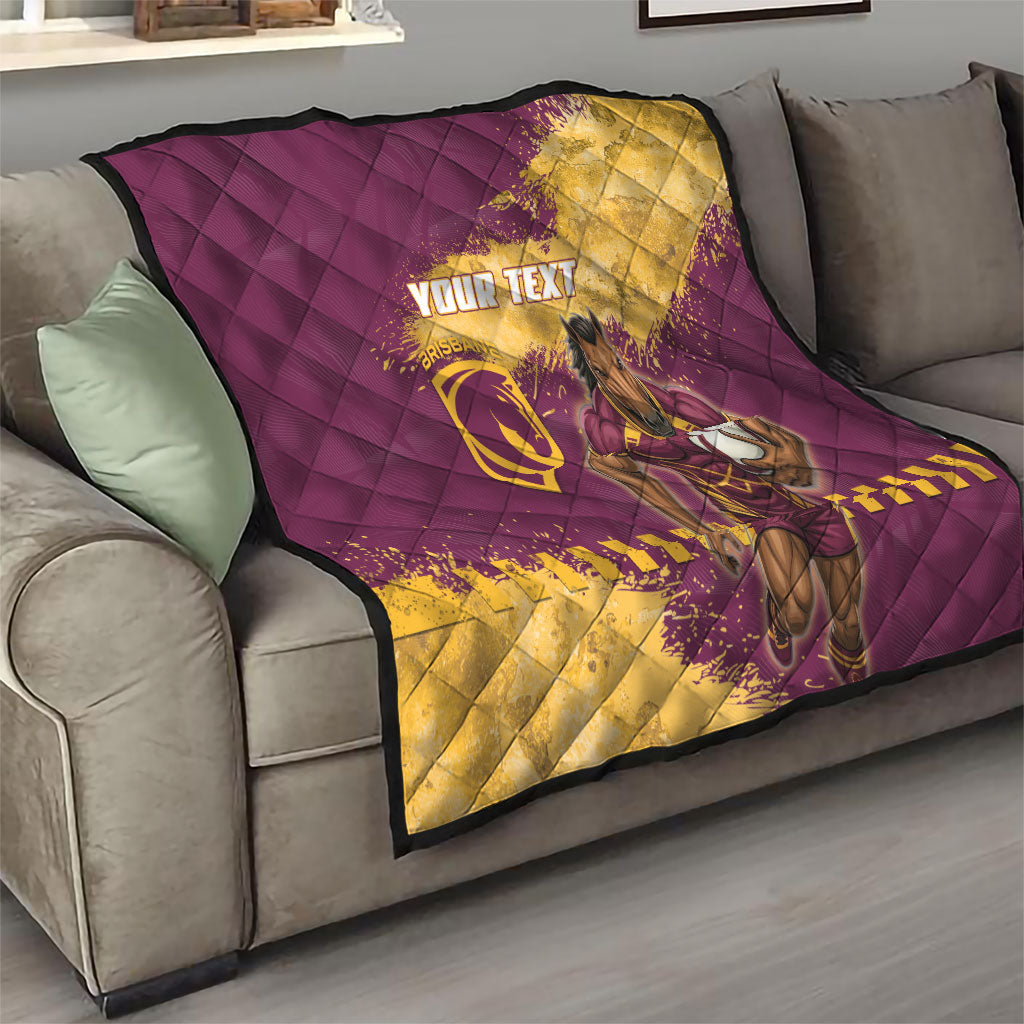 Personalised Brisbane Broncos Rugby Quilt Bronx Mascot Grunge Maroon Gold - Sporty Splash Art Style