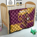 Personalised Brisbane Broncos Rugby Quilt Bronx Mascot Grunge Maroon Gold - Sporty Splash Art Style