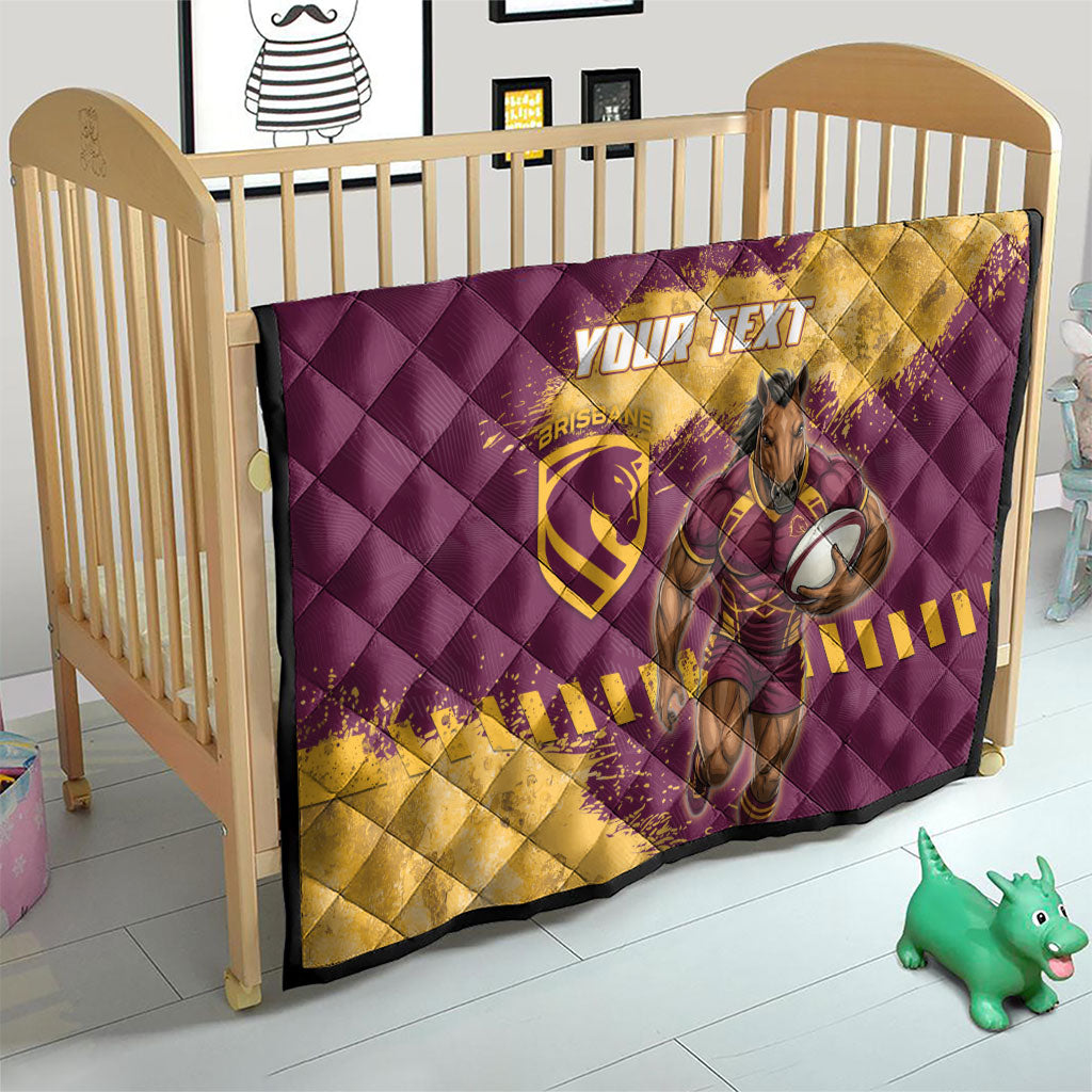 Personalised Brisbane Broncos Rugby Quilt Bronx Mascot Grunge Maroon Gold - Sporty Splash Art Style