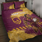 Personalised Brisbane Broncos Rugby Quilt Bed Set Bronx Mascot Grunge Maroon Gold - Sporty Splash Art Style