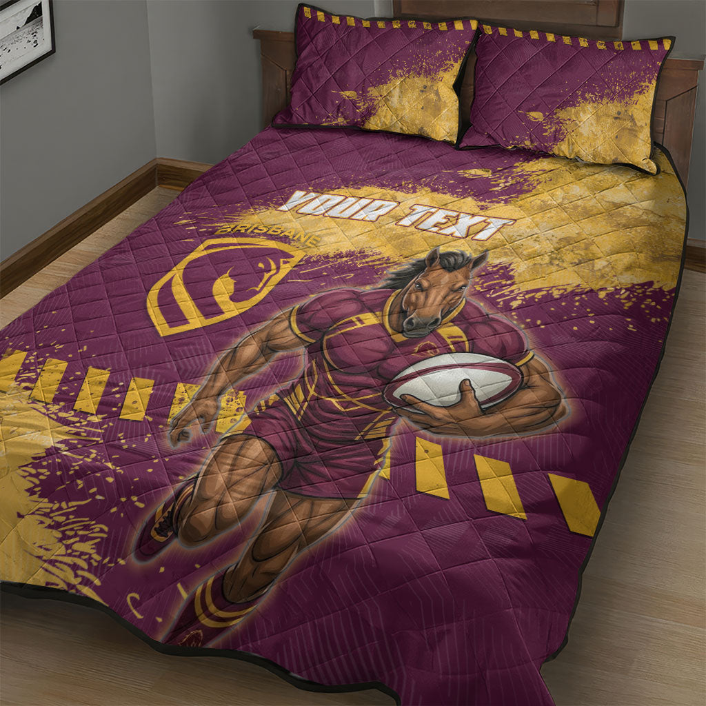 Personalised Brisbane Broncos Rugby Quilt Bed Set Bronx Mascot Grunge Maroon Gold - Sporty Splash Art Style