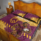 Personalised Brisbane Broncos Rugby Quilt Bed Set Bronx Mascot Grunge Maroon Gold - Sporty Splash Art Style