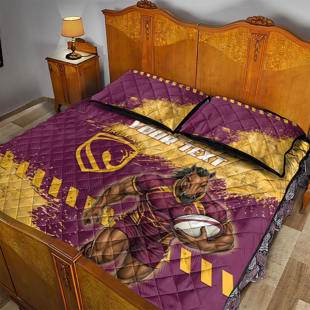 Personalised Brisbane Broncos Rugby Quilt Bed Set Bronx Mascot Grunge Maroon Gold - Sporty Splash Art Style