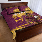 Personalised Brisbane Broncos Rugby Quilt Bed Set Bronx Mascot Grunge Maroon Gold - Sporty Splash Art Style