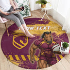 Personalised Brisbane Broncos Rugby Round Carpet Bronx Mascot Grunge Maroon Gold - Sporty Splash Art Style