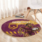 Personalised Brisbane Broncos Rugby Round Carpet Bronx Mascot Grunge Maroon Gold - Sporty Splash Art Style