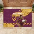 Personalised Brisbane Broncos Rugby Rubber Doormat Bronx Mascot Grunge Maroon Gold - Sporty Splash Art Style