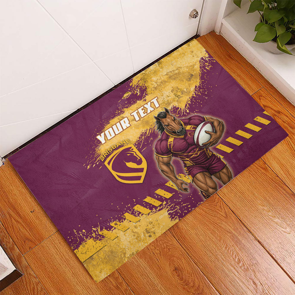 Personalised Brisbane Broncos Rugby Rubber Doormat Bronx Mascot Grunge Maroon Gold - Sporty Splash Art Style