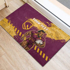 Personalised Brisbane Broncos Rugby Rubber Doormat Bronx Mascot Grunge Maroon Gold - Sporty Splash Art Style