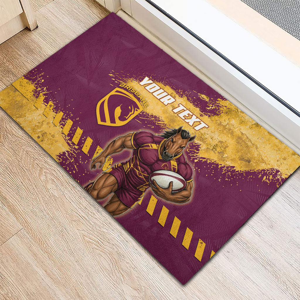 Personalised Brisbane Broncos Rugby Rubber Doormat Bronx Mascot Grunge Maroon Gold - Sporty Splash Art Style