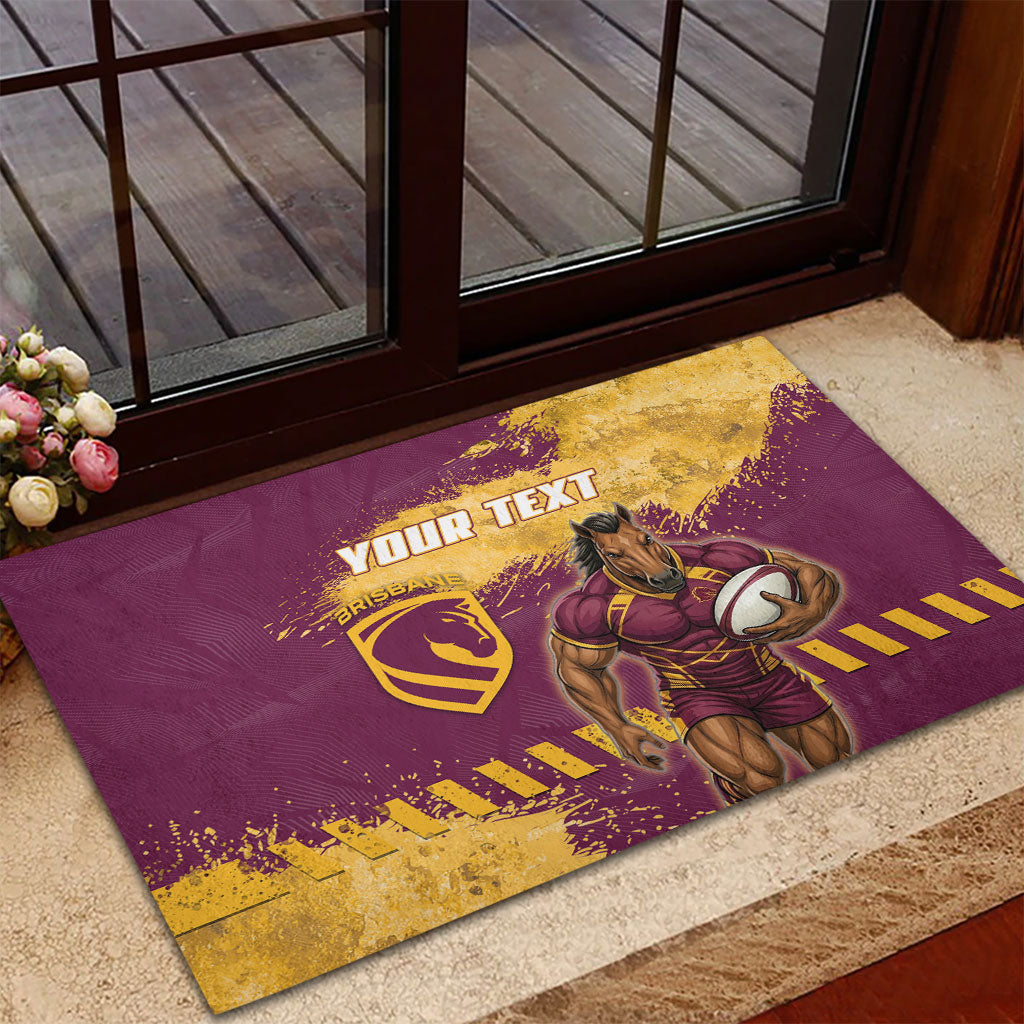Personalised Brisbane Broncos Rugby Rubber Doormat Bronx Mascot Grunge Maroon Gold - Sporty Splash Art Style