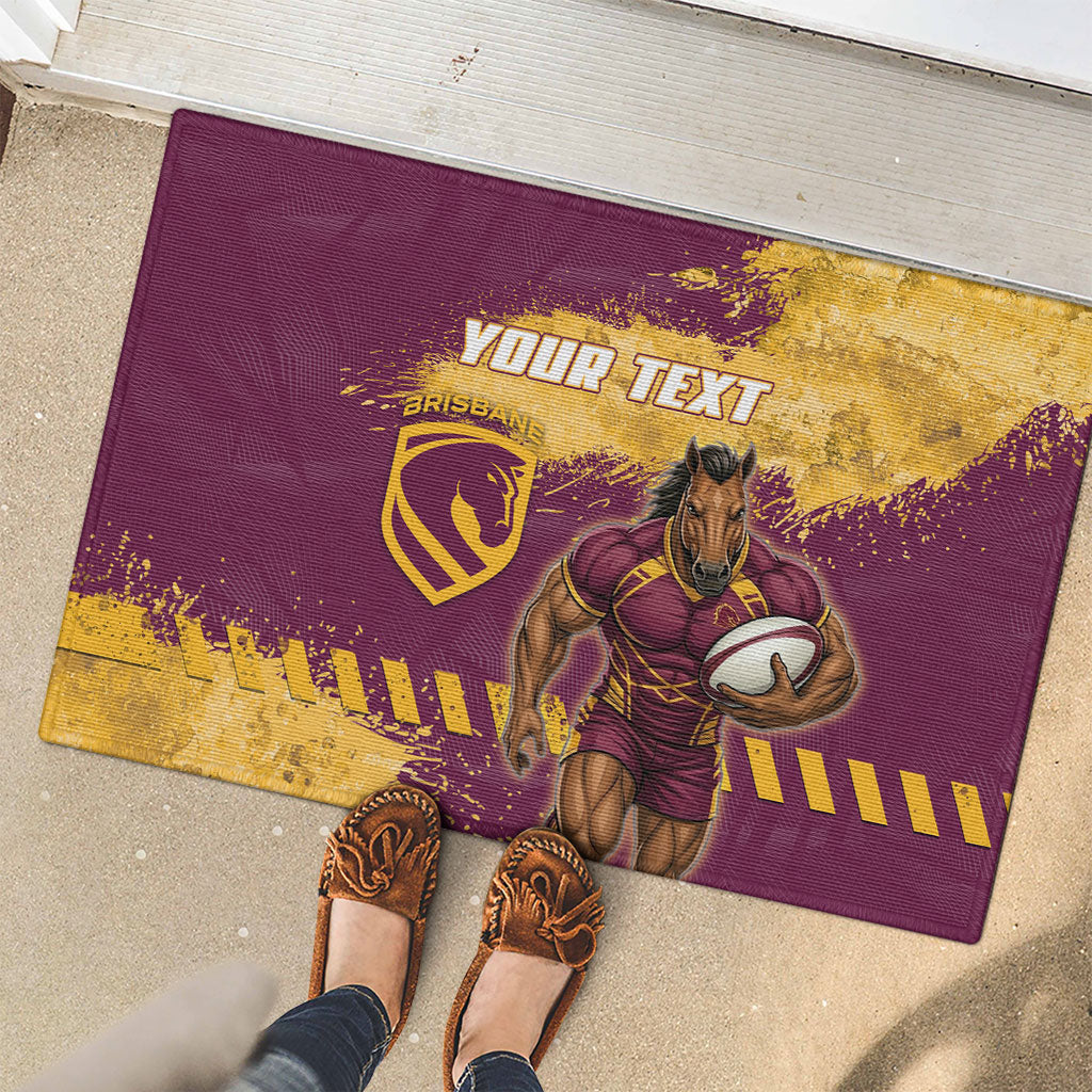 Personalised Brisbane Broncos Rugby Rubber Doormat Bronx Mascot Grunge Maroon Gold - Sporty Splash Art Style