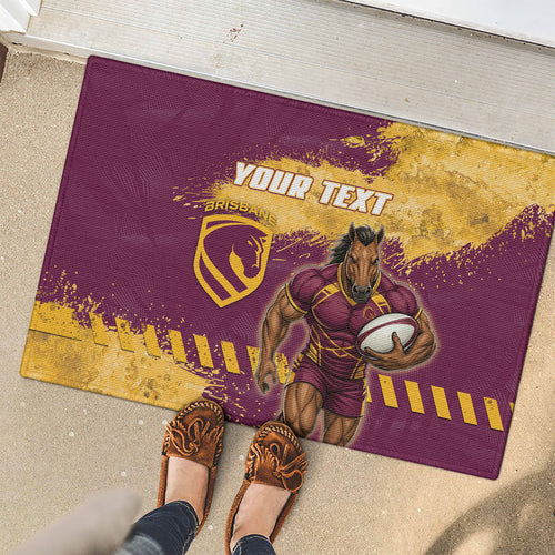 Personalised Brisbane Broncos Rugby Rubber Doormat Bronx Mascot Grunge Maroon Gold - Sporty Splash Art Style