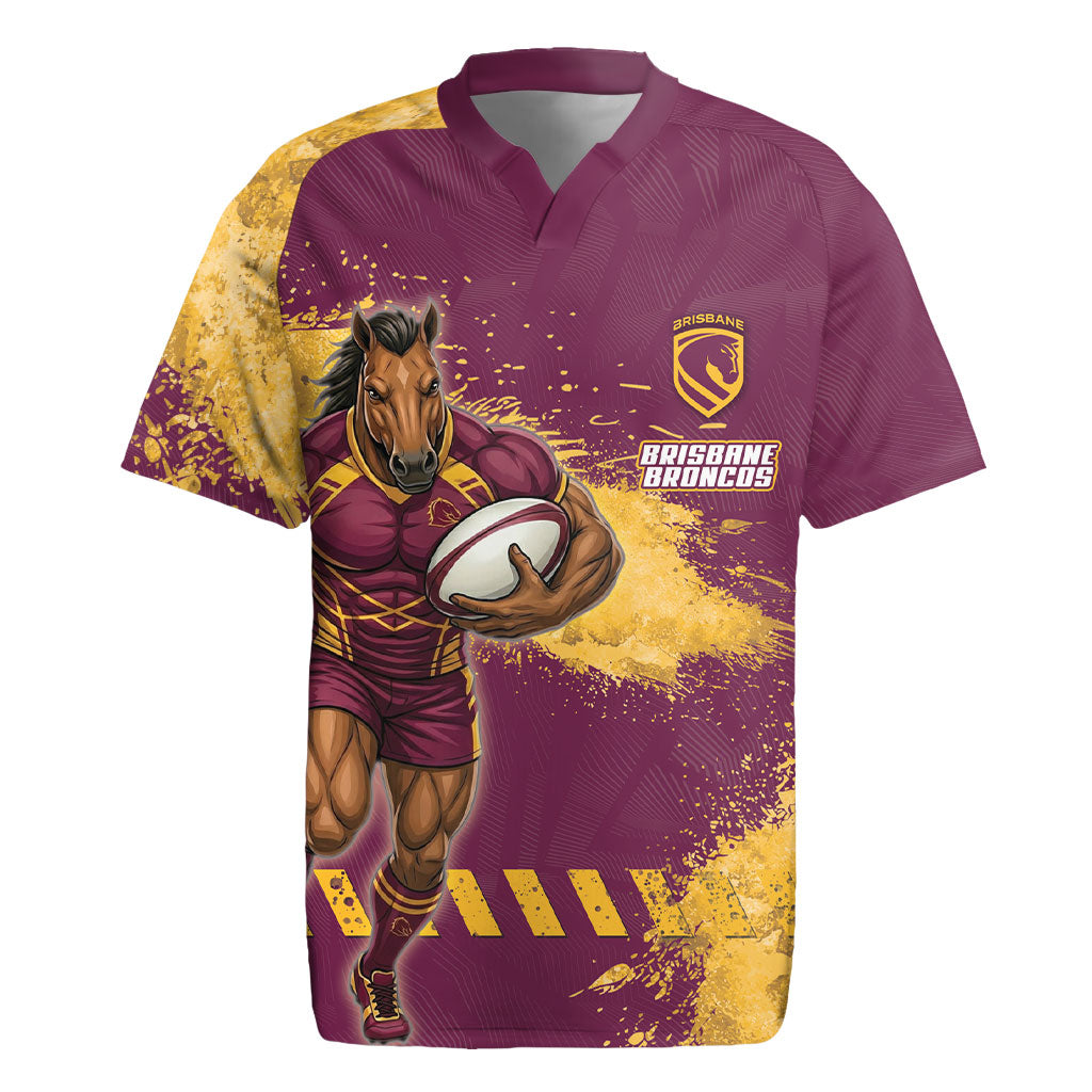 Personalised Brisbane Broncos Rugby Rugby Jersey Bronx Mascot Grunge Maroon Gold - Sporty Splash Art Style