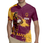 Personalised Brisbane Broncos Rugby Rugby Jersey Bronx Mascot Grunge Maroon Gold - Sporty Splash Art Style