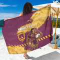 Personalised Brisbane Broncos Rugby Sarong Bronx Mascot Grunge Maroon Gold - Sporty Splash Art Style