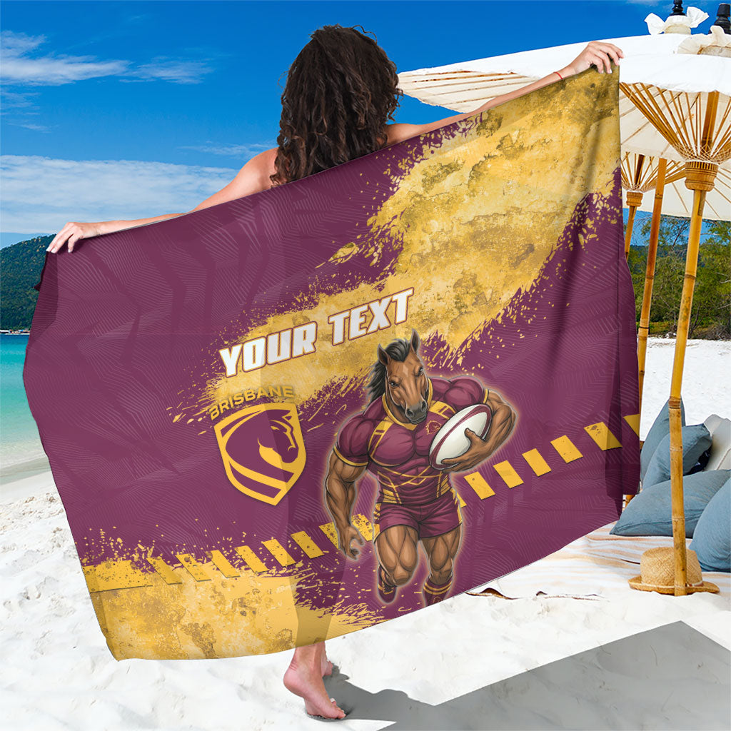 Personalised Brisbane Broncos Rugby Sarong Bronx Mascot Grunge Maroon Gold - Sporty Splash Art Style