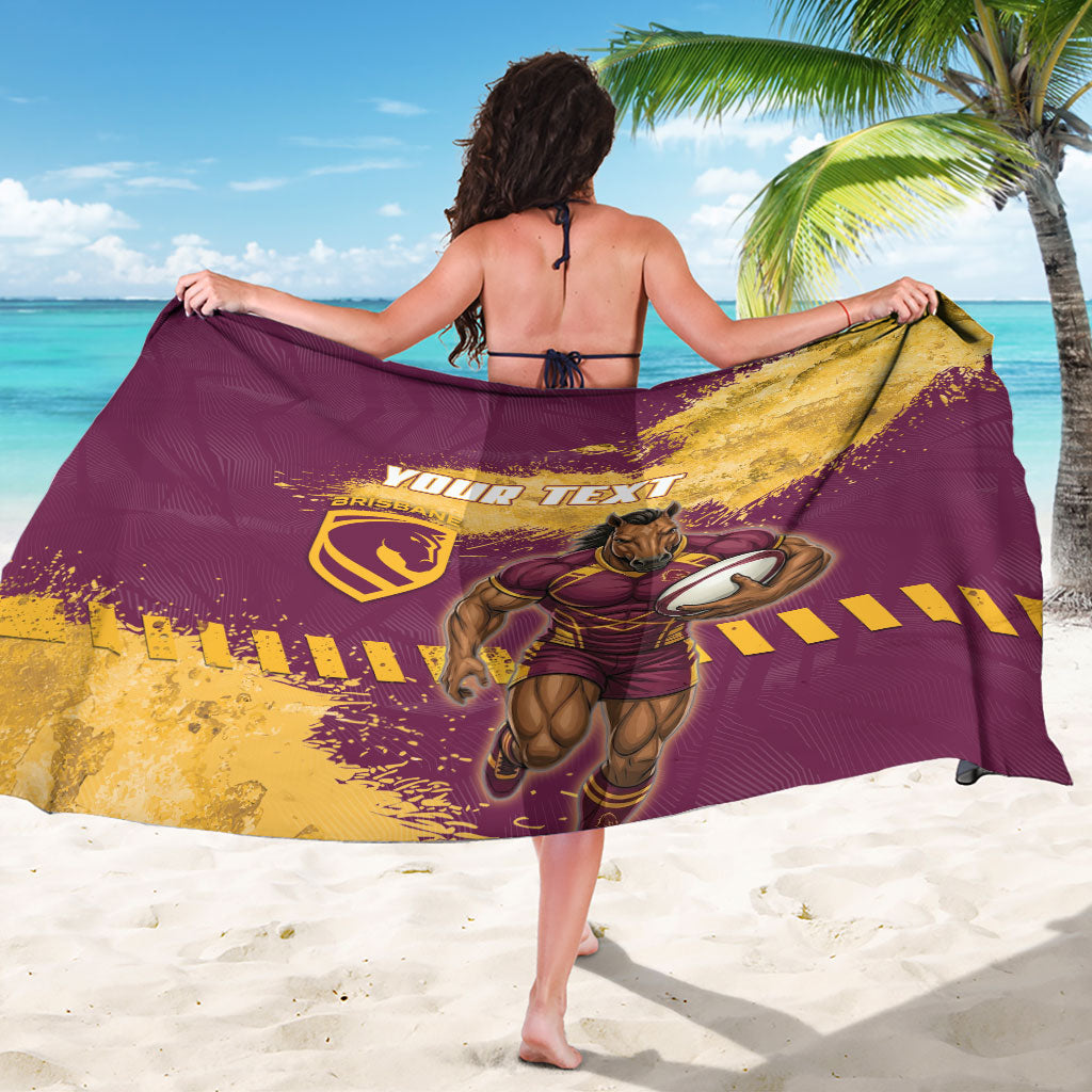 Personalised Brisbane Broncos Rugby Sarong Bronx Mascot Grunge Maroon Gold - Sporty Splash Art Style