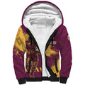 Personalised Brisbane Broncos Rugby Sherpa Hoodie Bronx Mascot Grunge Maroon Gold - Sporty Splash Art Style