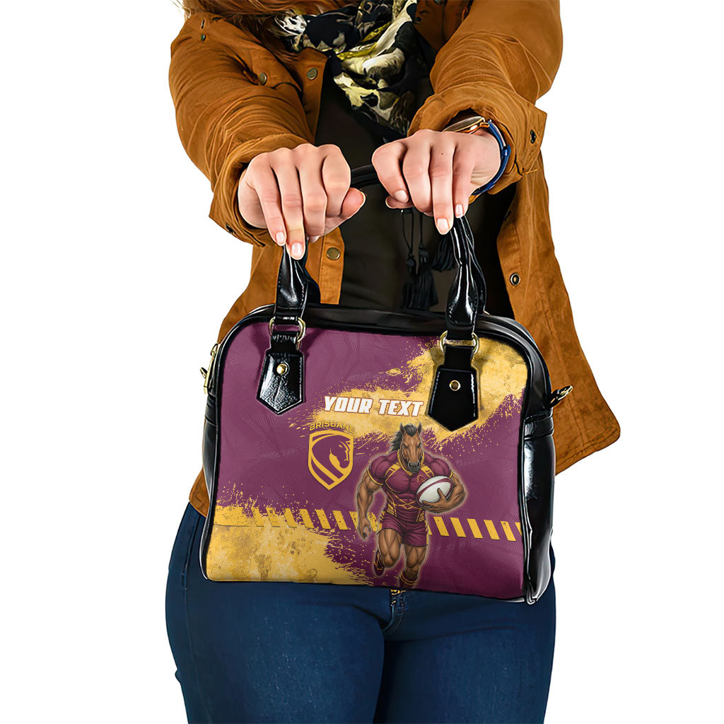 Personalised Brisbane Broncos Rugby Shoulder Handbag Bronx Mascot Grunge Maroon Gold - Sporty Splash Art Style