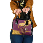 Personalised Brisbane Broncos Rugby Shoulder Handbag Bronx Mascot Grunge Maroon Gold - Sporty Splash Art Style