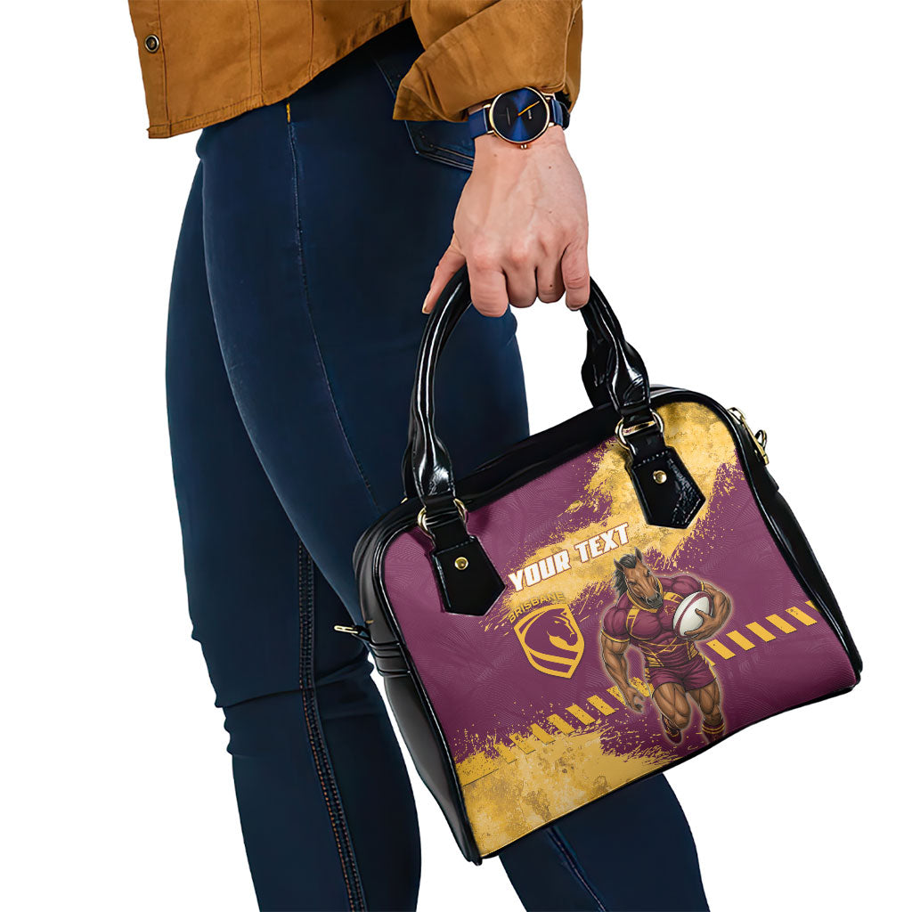 Personalised Brisbane Broncos Rugby Shoulder Handbag Bronx Mascot Grunge Maroon Gold - Sporty Splash Art Style