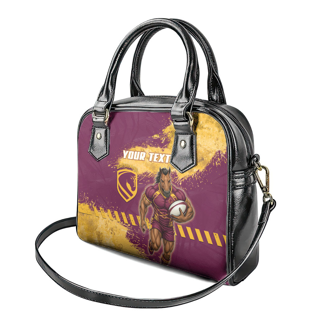 Personalised Brisbane Broncos Rugby Shoulder Handbag Bronx Mascot Grunge Maroon Gold - Sporty Splash Art Style
