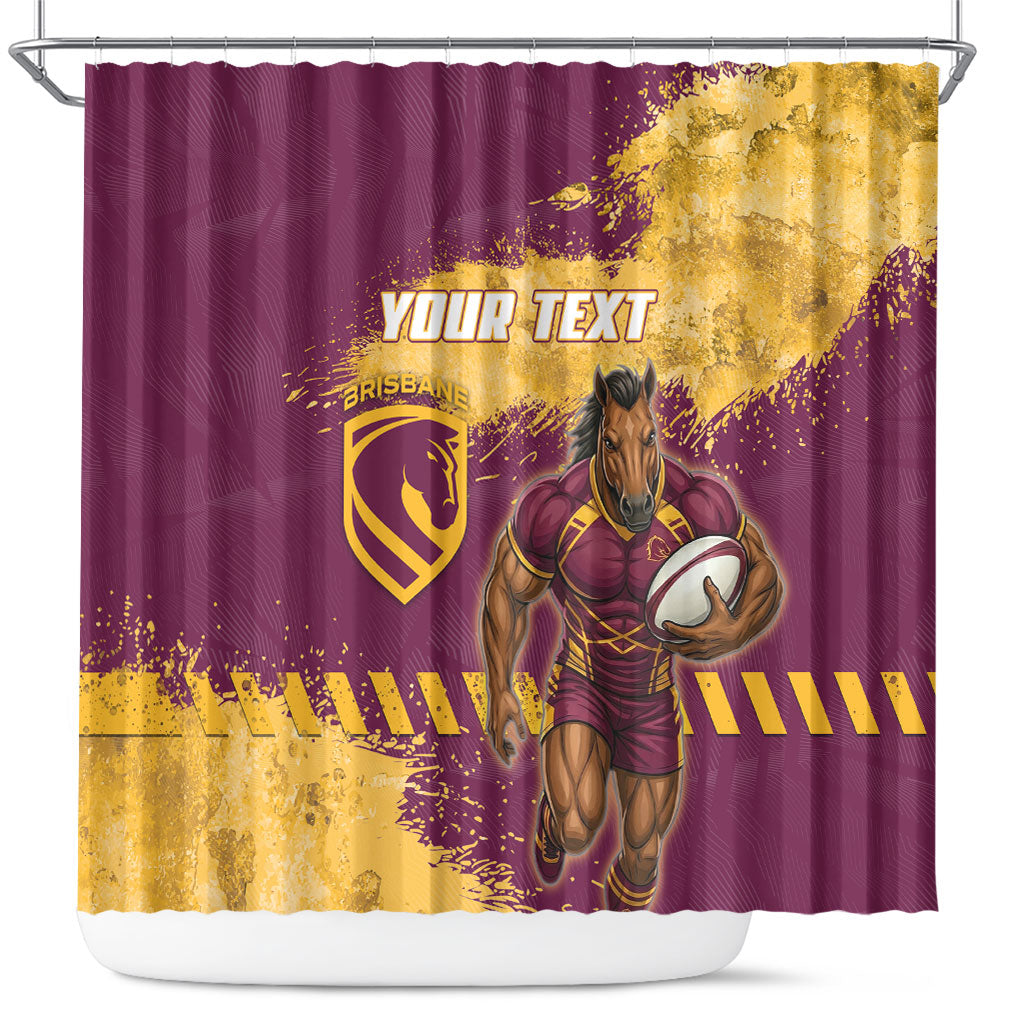 Personalised Brisbane Broncos Rugby Shower Curtain Bronx Mascot Grunge Maroon Gold - Sporty Splash Art Style
