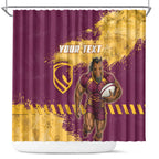 Personalised Brisbane Broncos Rugby Shower Curtain Bronx Mascot Grunge Maroon Gold - Sporty Splash Art Style