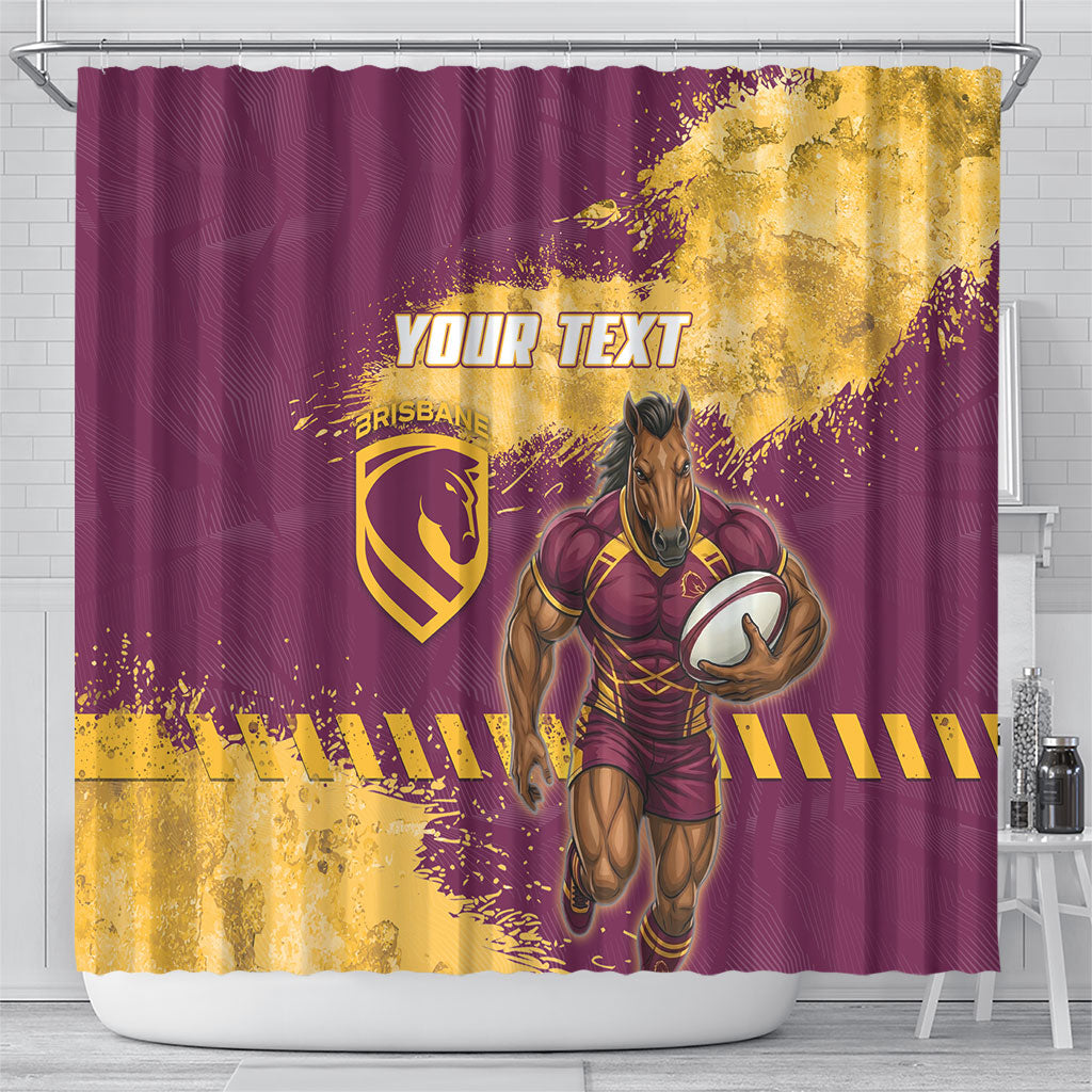 Personalised Brisbane Broncos Rugby Shower Curtain Bronx Mascot Grunge Maroon Gold - Sporty Splash Art Style