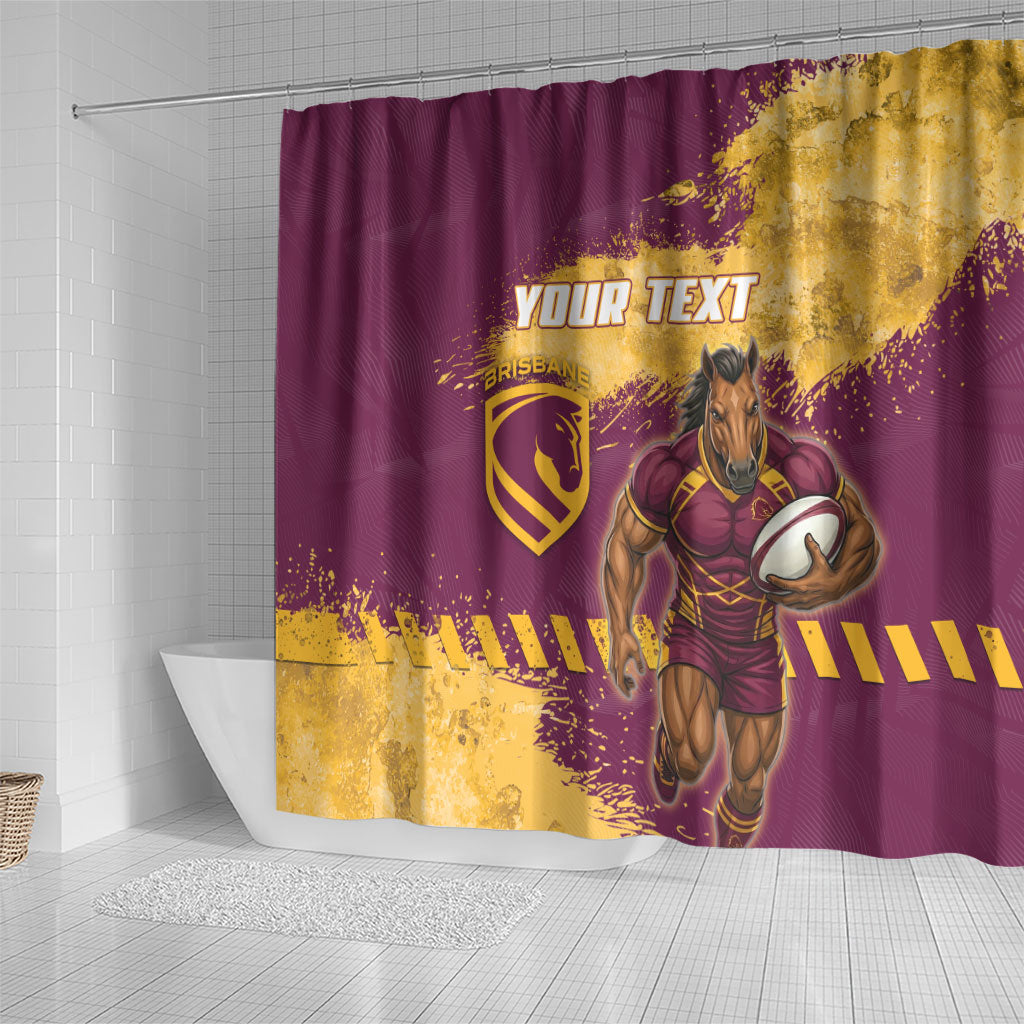 Personalised Brisbane Broncos Rugby Shower Curtain Bronx Mascot Grunge Maroon Gold - Sporty Splash Art Style