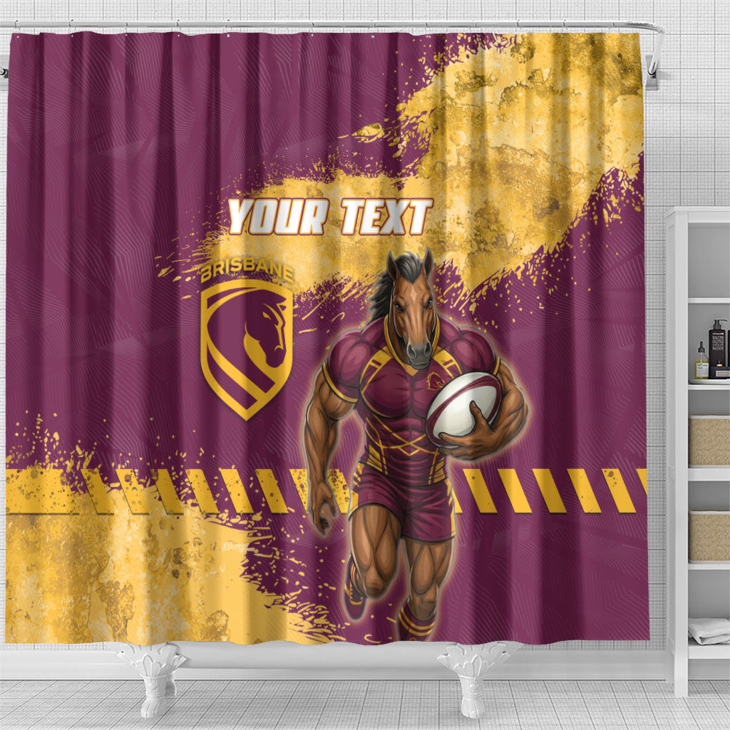 Personalised Brisbane Broncos Rugby Shower Curtain Bronx Mascot Grunge Maroon Gold - Sporty Splash Art Style