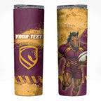Personalised Brisbane Broncos Rugby Skinny Tumbler Bronx Mascot Grunge Maroon Gold - Sporty Splash Art Style