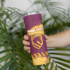 Personalised Brisbane Broncos Rugby Skinny Tumbler Bronx Mascot Grunge Maroon Gold - Sporty Splash Art Style
