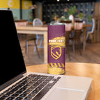Personalised Brisbane Broncos Rugby Skinny Tumbler Bronx Mascot Grunge Maroon Gold - Sporty Splash Art Style