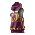 Personalised Brisbane Broncos Rugby Sleeveless Hoodie Bronx Mascot Grunge Maroon Gold - Sporty Splash Art Style