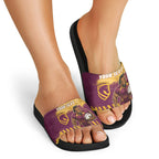 Personalised Brisbane Broncos Rugby Slide Sandals Bronx Mascot Grunge Maroon Gold - Sporty Splash Art Style