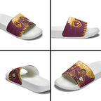 Personalised Brisbane Broncos Rugby Slide Sandals Bronx Mascot Grunge Maroon Gold - Sporty Splash Art Style