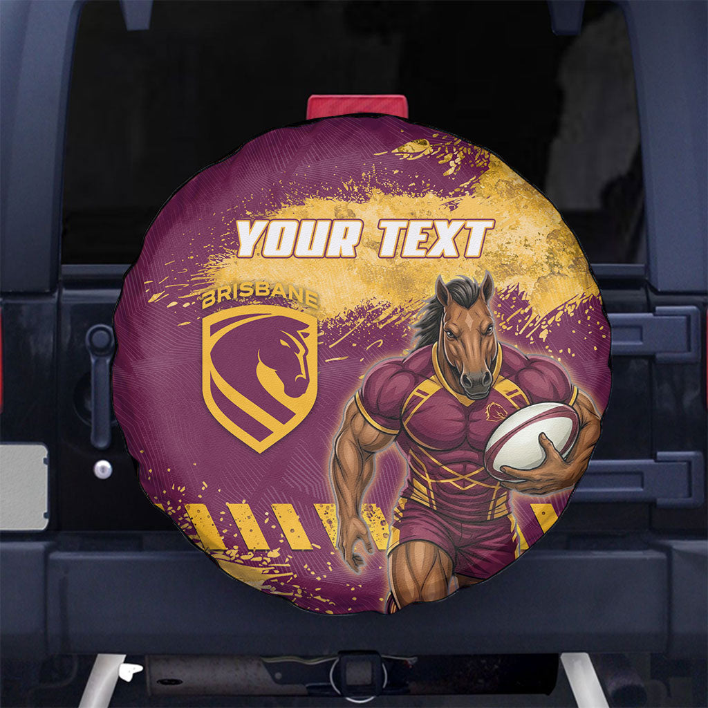 Personalised Brisbane Broncos Rugby Spare Tire Cover Bronx Mascot Grunge Maroon Gold - Sporty Splash Art Style