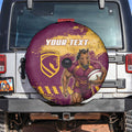 Personalised Brisbane Broncos Rugby Spare Tire Cover Bronx Mascot Grunge Maroon Gold - Sporty Splash Art Style
