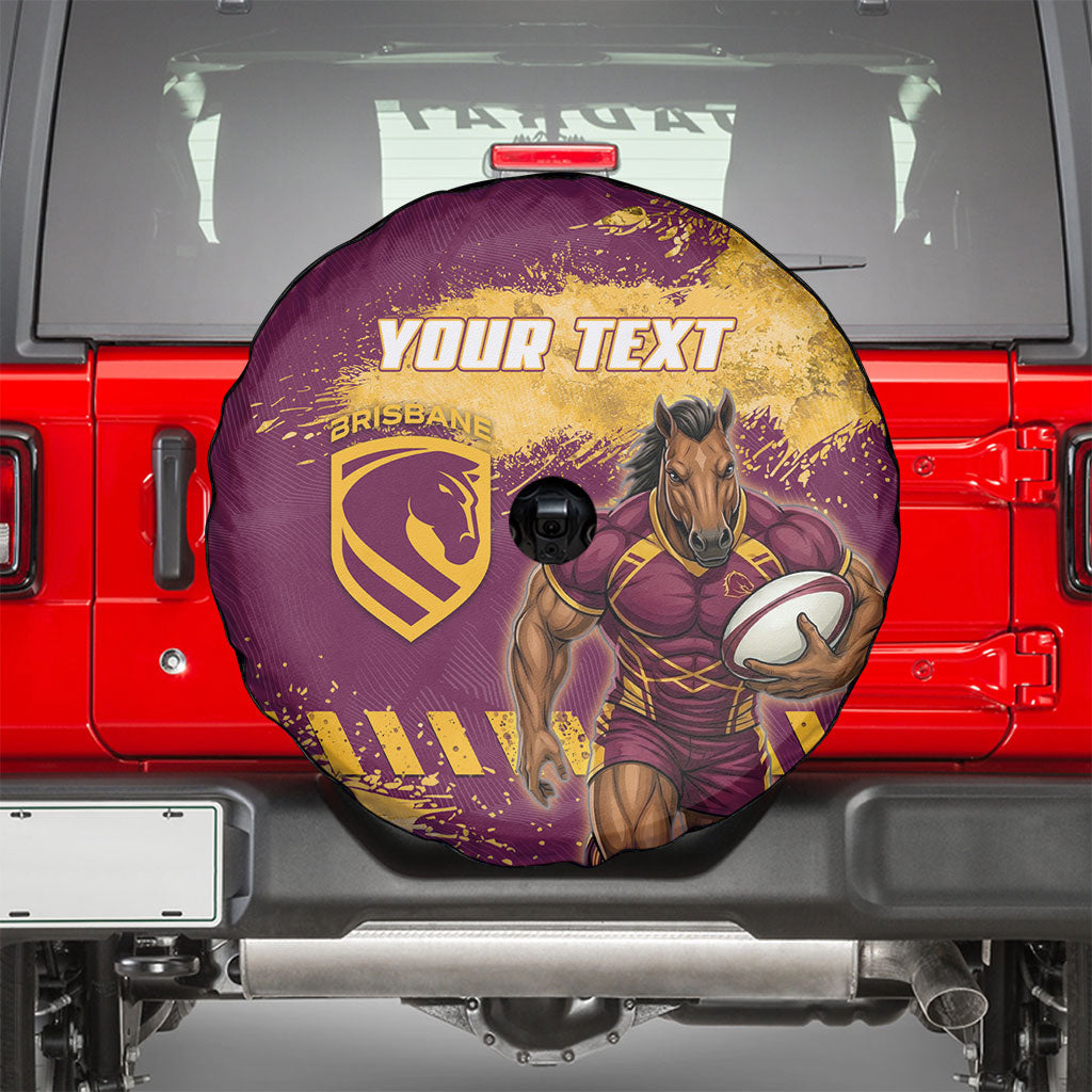 Personalised Brisbane Broncos Rugby Spare Tire Cover Bronx Mascot Grunge Maroon Gold - Sporty Splash Art Style